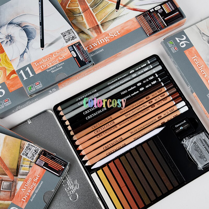 CRETACOLOR Nero Deep Black Pocket Pencil Set. Charcoal Pocket Pencil Set. Graphite Pocket Set. Oil Pencil Pocket Set.