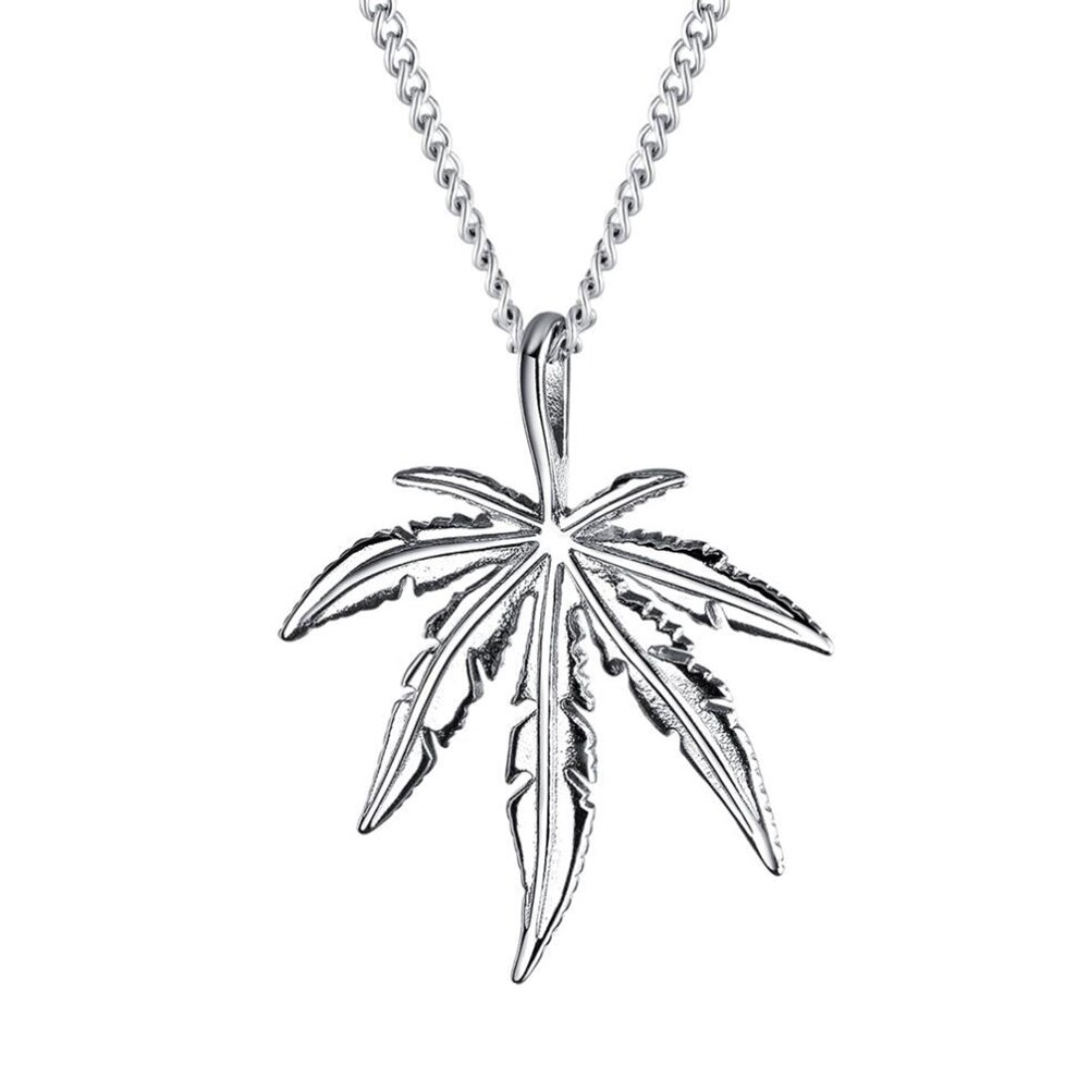 Hemp Leaf Pendant Charm Chain Necklace Maple Leaf Necklace for Men and Women Hip Hop Stainless Steel Necklaces Jewelry: 3