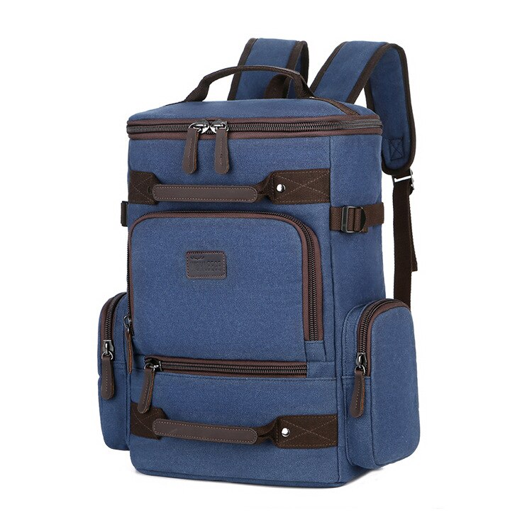 Tilorena masculino lona mochila de grande capacidade resistente ao desgaste lazer viagem computador saco retro masculino ombro grande tamanho: Azul