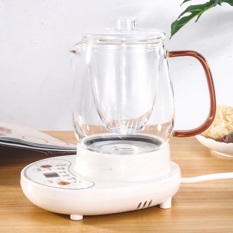 220V Cup Warmer Multi-function Health Pot Timing Ceramic Electric Cup Heater Mug Warmer Tea Cup With Plate: Glass -0.6L