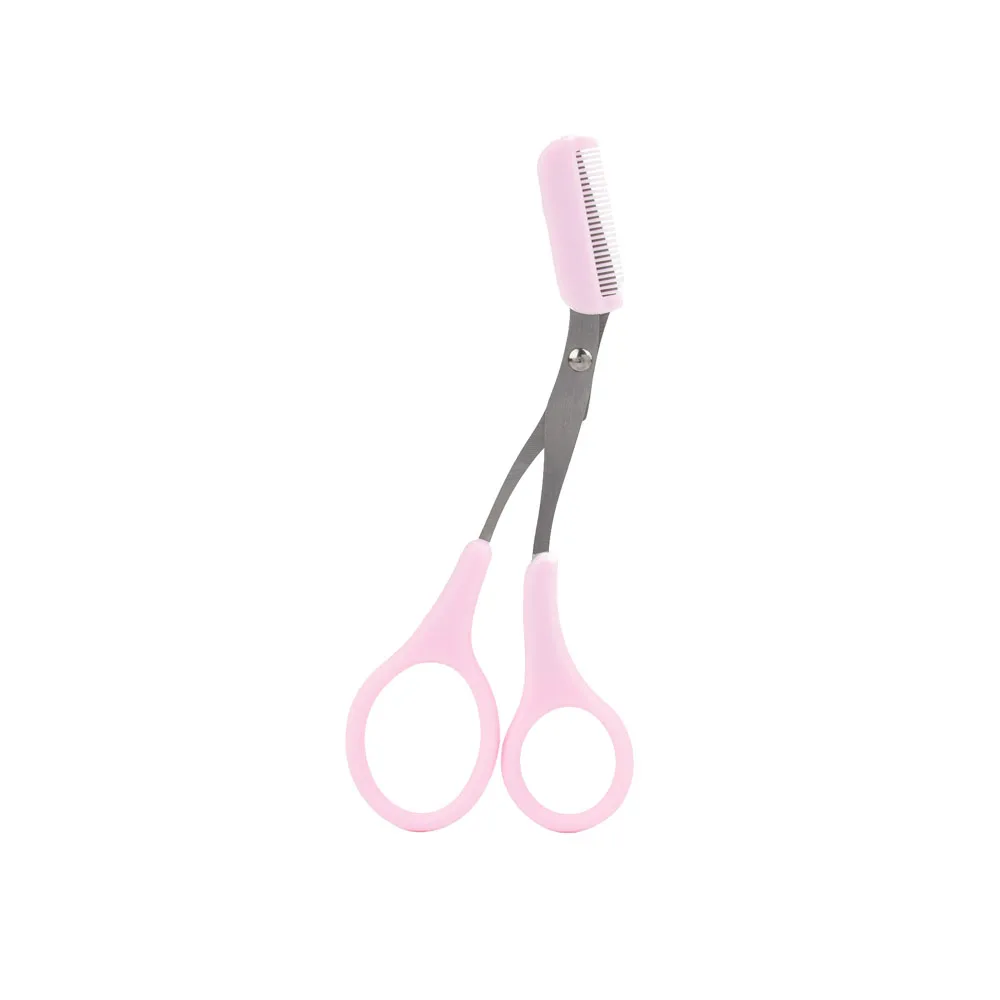 Ciseaux à sourcils en acier inoxydable avec peigne, rasoir, Kit de toilettage des sourcils pour une mise en forme et un coiffage précis: Rose