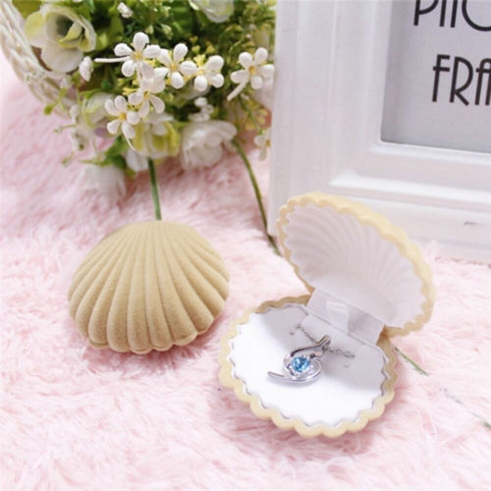 Havskal form lyx färgglada sammet ring box örhänge ring örhänge smycken fall makeup hållare arrangör