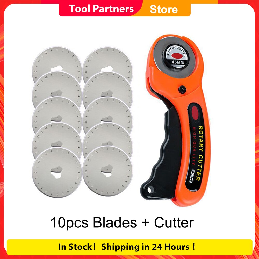 10PCS Blades+45mm Rotary Cutter Leather Cutting Tool Fabric Cutter Circular Blade DIY Patchwork Sewing Quilting Fit Olfa Cut