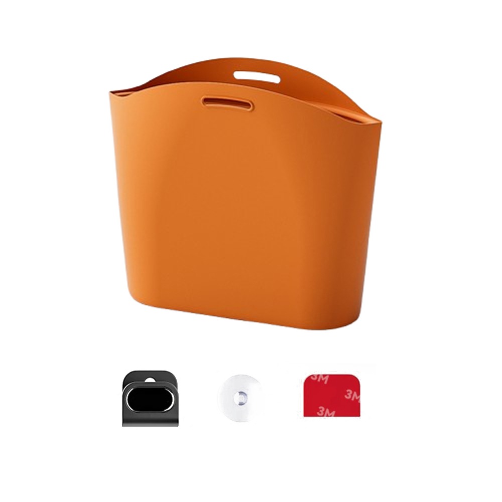 Portable Silicone Car Trash Can Dustbin Vehicle Storage Hanging Waste Bin Foldable Waterproof Space Saving Organizers Home: Orange