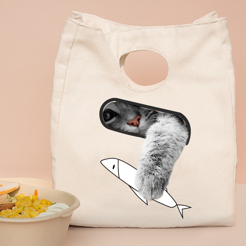 Gecontracteerde Stijl Geïsoleerde Lunch Tas, Duurzaam Bento Pouch, Thermische Lunch Box, Cooler Tassen, kat Print Lunch Container Bag: 5Cat006