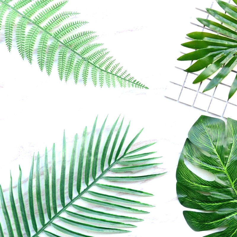 Plantas artificiales, accesorios de arreglo decorativos de hojas verdes, Palma floral, Palma de La Palma, hojas de palma, Monstera, decoración para el hogar y la boda