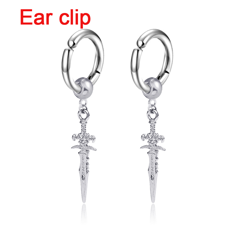 Pop Punk Zwaard Hanger Oor Clip/Gesp Oorbellen voor Mannen/Vrouwen Rvs Vintage Dolk Gothic Cool Party sieraden: GROENE LIBEL