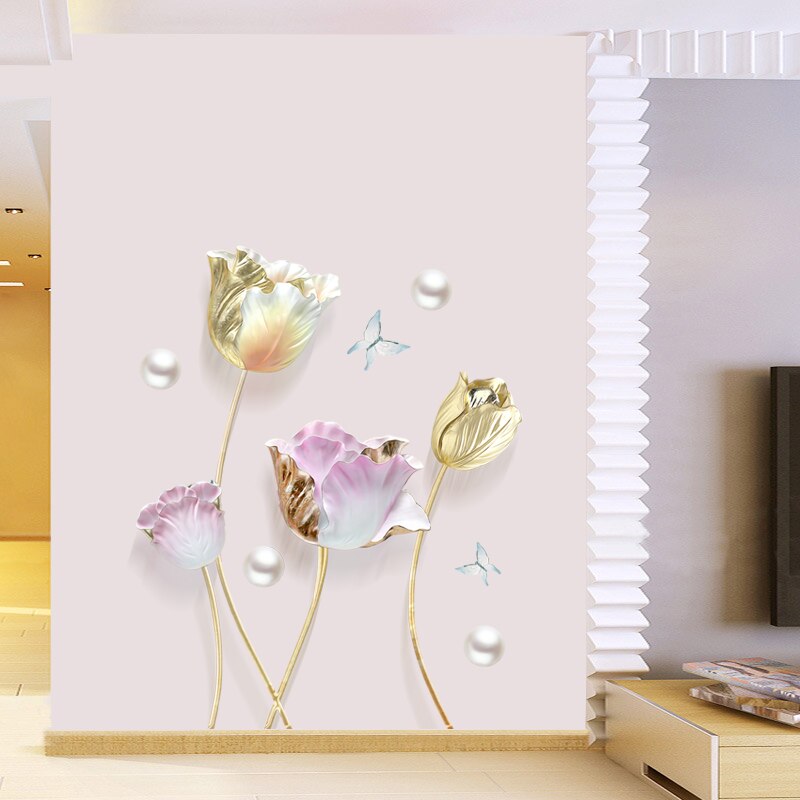 150*110 centimetri di Grandi Dimensioni 3D Tulipani Carta Da Parati Autoadesivi di Arte Della Parete Soggiorno telecamera Da Letto di auto Adesivo in Vinile manifesto Farfalla Complementi Arredo Casa murale