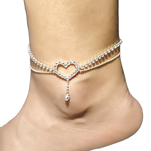 Hart Enkelband Rhinestone Pentagram Enkelband Been Armband Zilver Kleur Barefoot Beach Sandal Accessoires Voor Vrouwen Sieraden: Heart