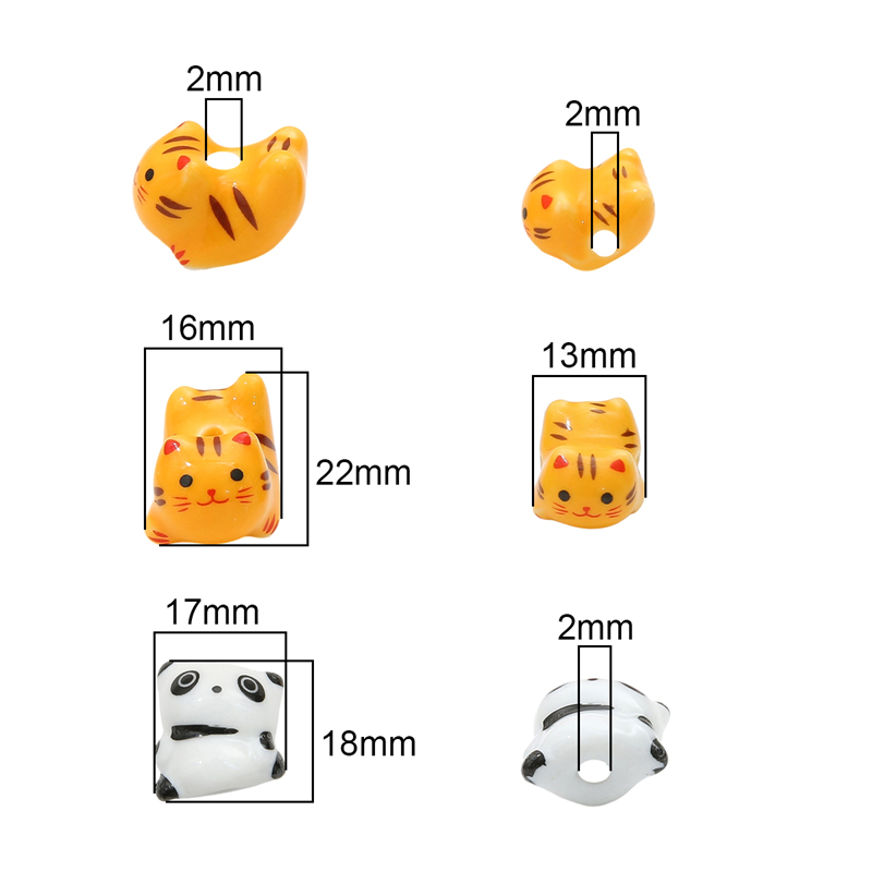 Cuentas de cerámica pintadas a mano de animales de dibujos animados multicolor para la fabricación de joyas, pulseras hechas a mano, accesorios de manualidades de collar, 1Pc