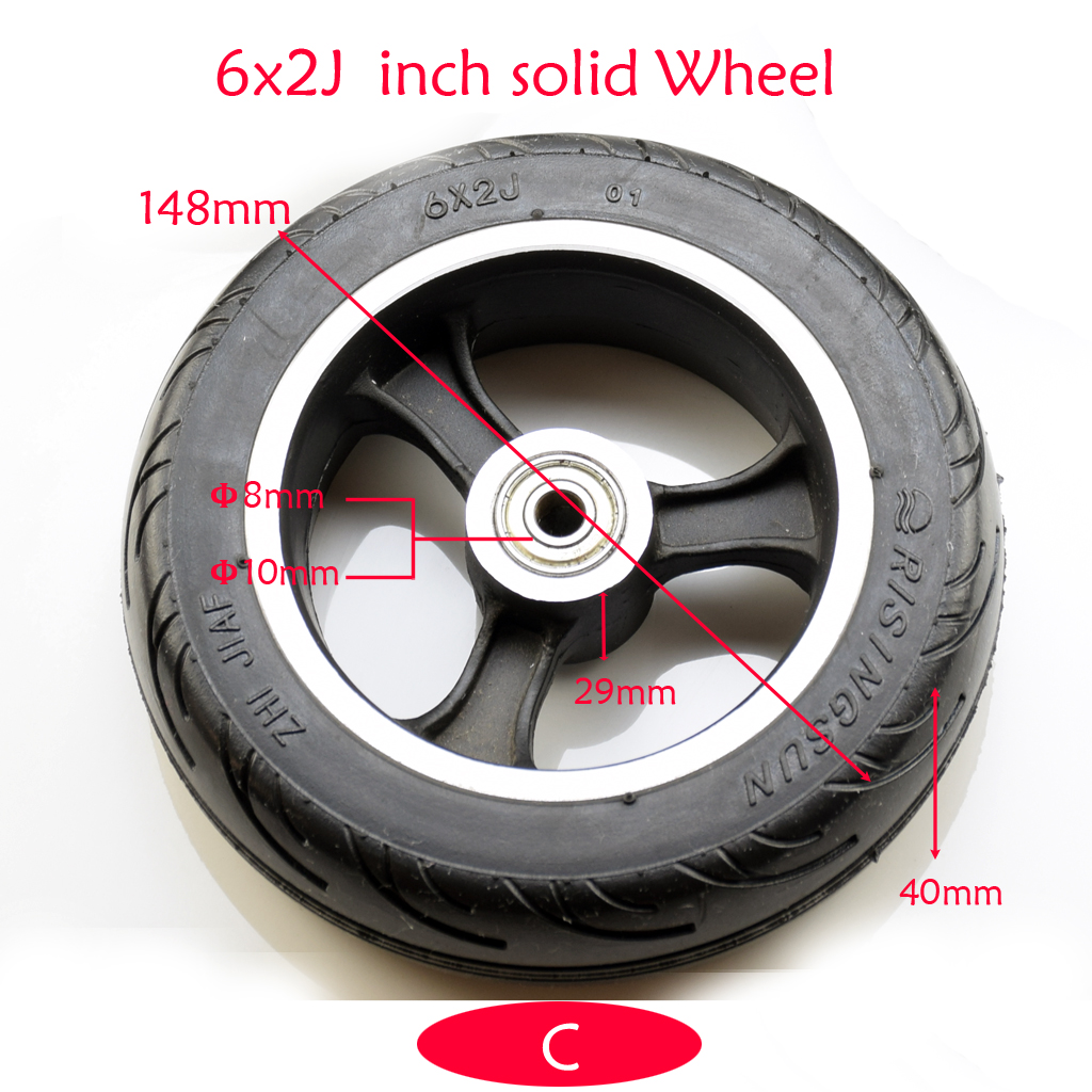Roue avant universelle pour trottinette électrique, 5 pouces, 6 pouces, 6x2, avec roulement, solide, gonflable, 8/10mm, trou d&#39;essieu, chariot