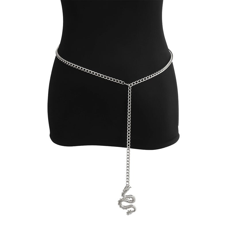 Cinturón de cadena dorado y plateado para mujer y hombre, cinturón de pantalones finos, cinturón de Hip Hop geométrico de dragón, cinturón de cintura,