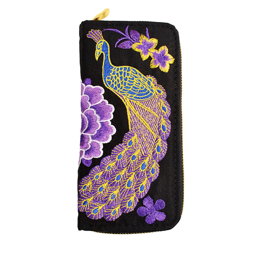 Bloem Geborduurde Portemonnee Portemonnee Voor Avonden Partijen Handgemaakte Etnische Bloemen Lange Portemonnee Telefoon Handtas Multi Kleuren Willekeurige Kleur: Peacock pattern