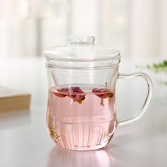 1 ST 350 ml thee cup hittebestendige verdikte glas cup met cover transparant filter drie kopje water glazen cup JN 1026