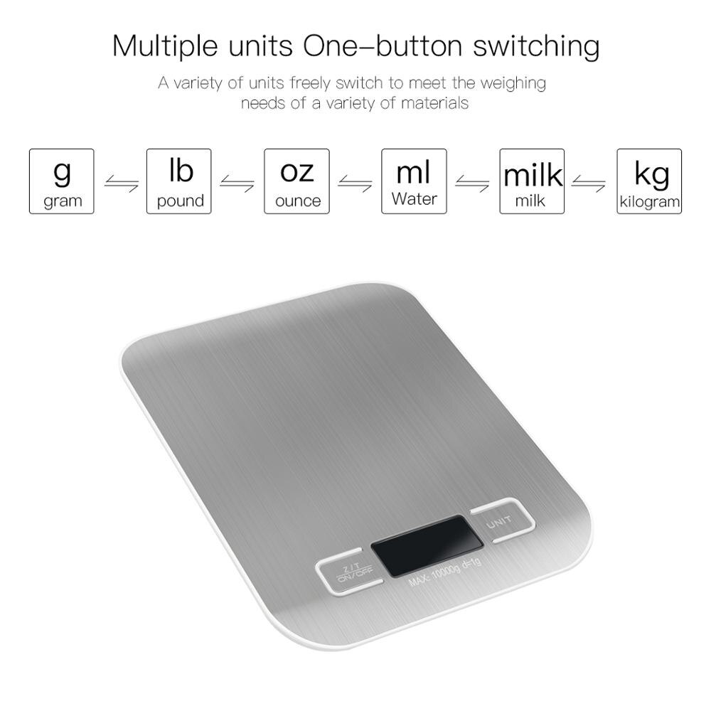 5/10 kg rekkevidde × nøyaktighet 1g digital kjøkkenvekt, lcd -skjermvisning presis elektronisk matstål for matlaging av baking