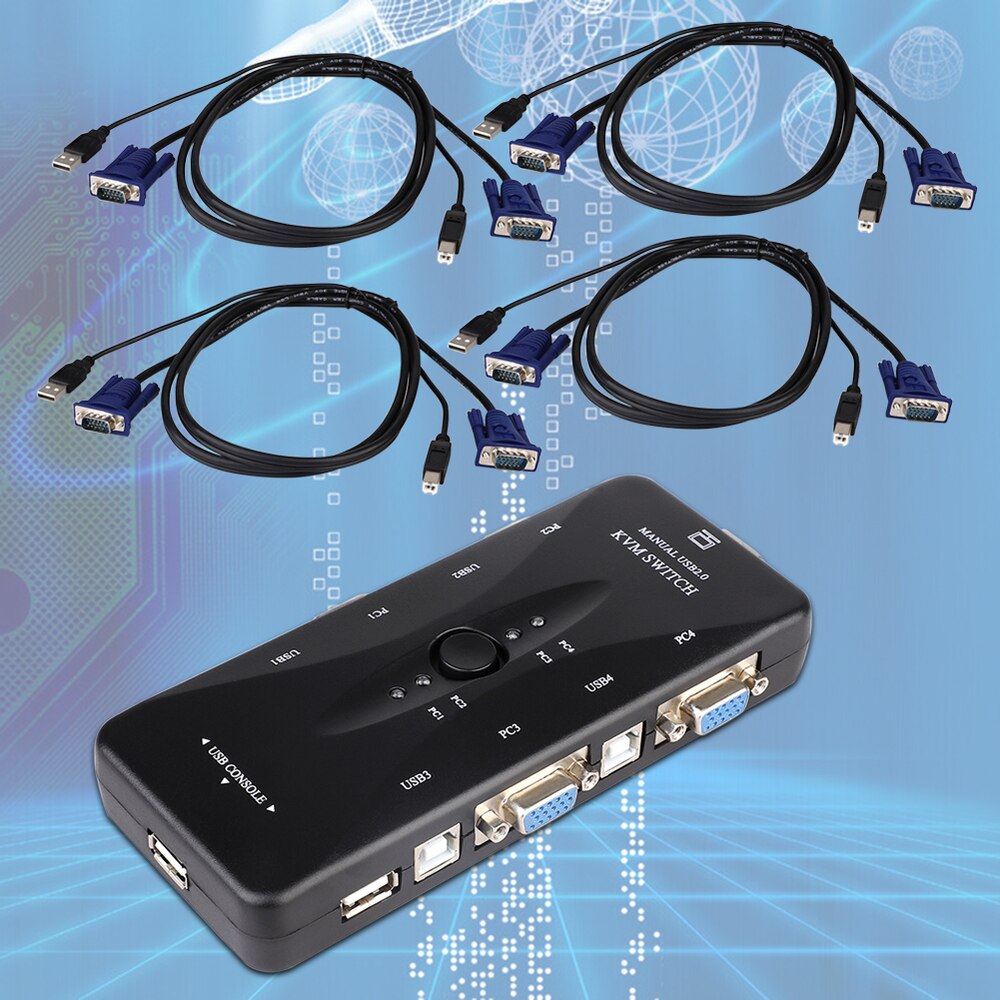 4 port usb 2.0 kvm switch box 4 kvm kabler tastatur monitor vga svga pc laptop til tastatur mus printer