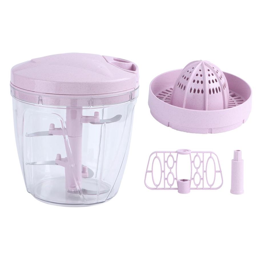 900ML Multi Function Meat Chopper Hand-Pulled Meat Mincer Mincer Mixer Blender to Chop Meat Fruit Vegetable Nuts Shredders: Pink