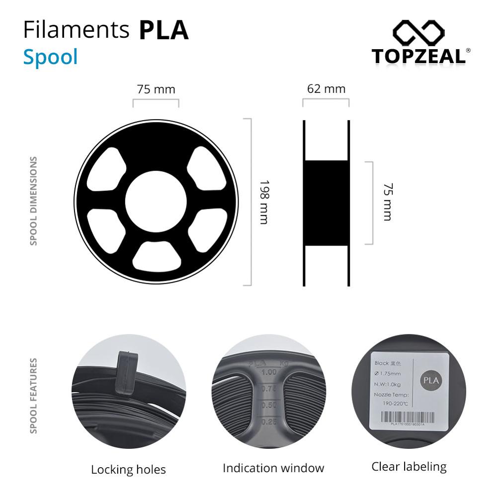 TOPZEAL Transparent Clear PLA Plastic for 3D Printer 1.75mm 1KG Spool PLA Filament 3D Printing Material, PLA Transparent Series