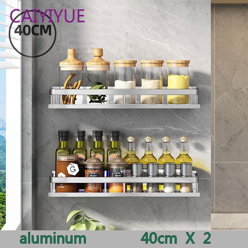 Kitchen rack wall-mounted multi-function punch-free Bathroom Shelf Accessories Wall Mount Shower Shampoo Storage Shelves: Double layer 40cm