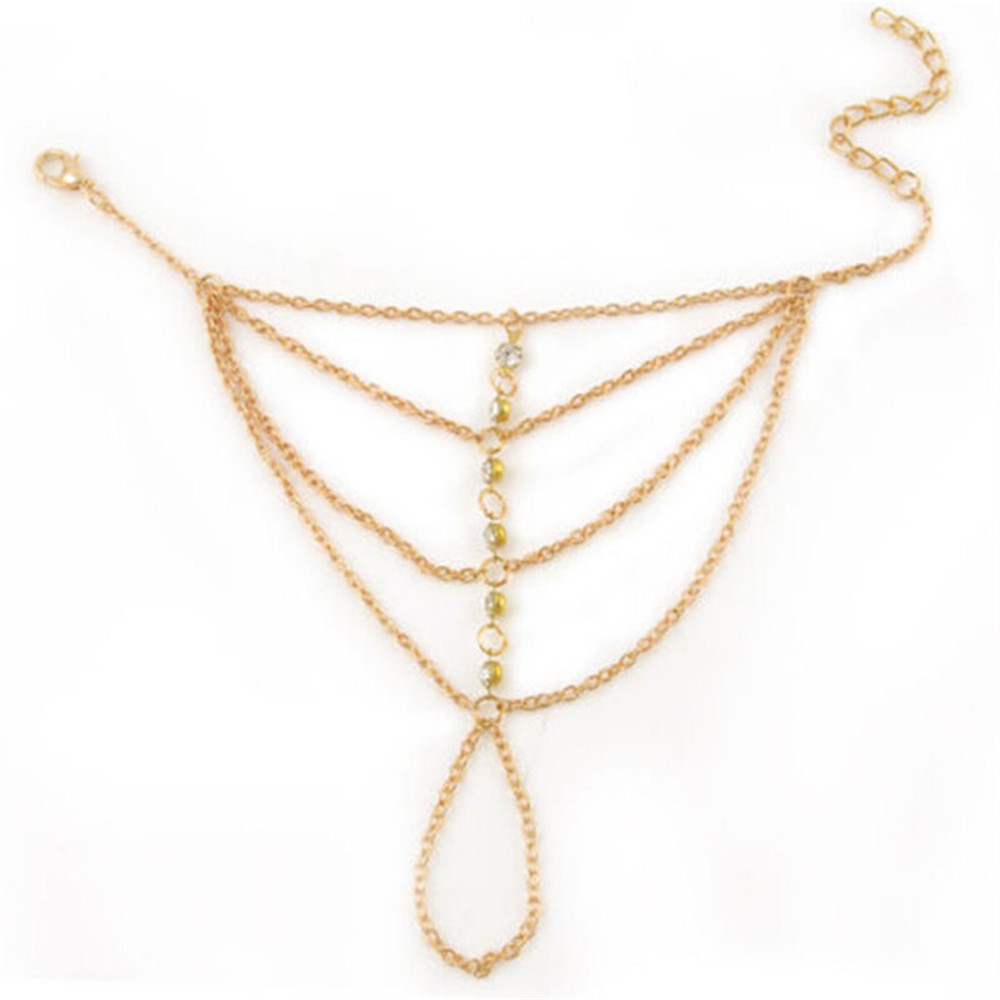 Goud Multi Layer Keten Kwastje vrouwen Armband met Vinger Ring Hand Harness Armband Sieraden Voor Vrouwen