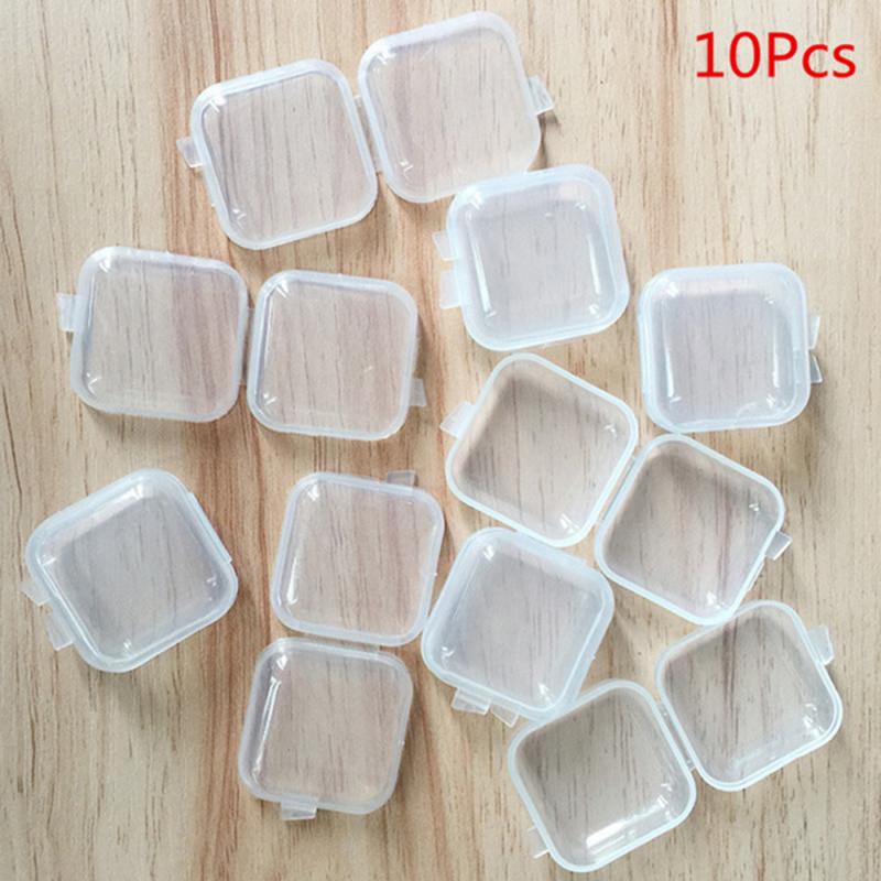 10 Stuks Kleine Dozen Vierkante Doorzichtige Plastic Sieraden Opbergdoos Afwerking Container Verpakking Opbergdoos Voor Oorbellen Ringen