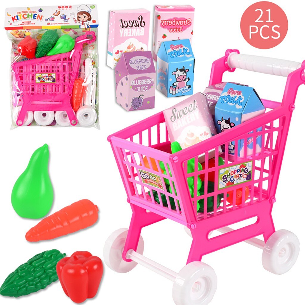 toys for children girls boys shopping cart fruit and vegetables pretend To Play Children Kids Educational Toy #CL3: Pink