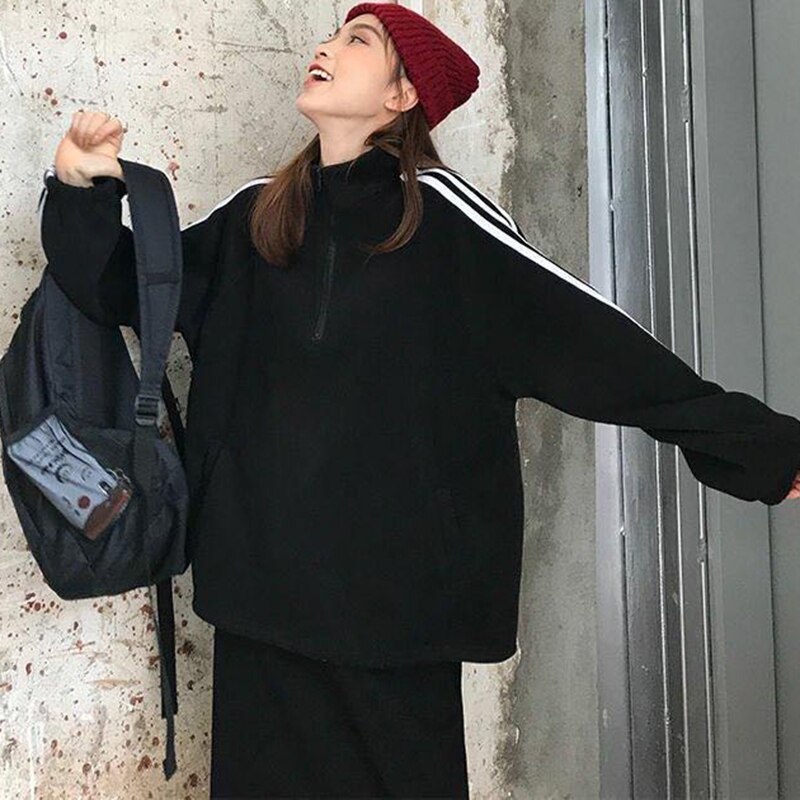 autumn women's loose stand-up collar zipper pullover long-sleeved sweater top