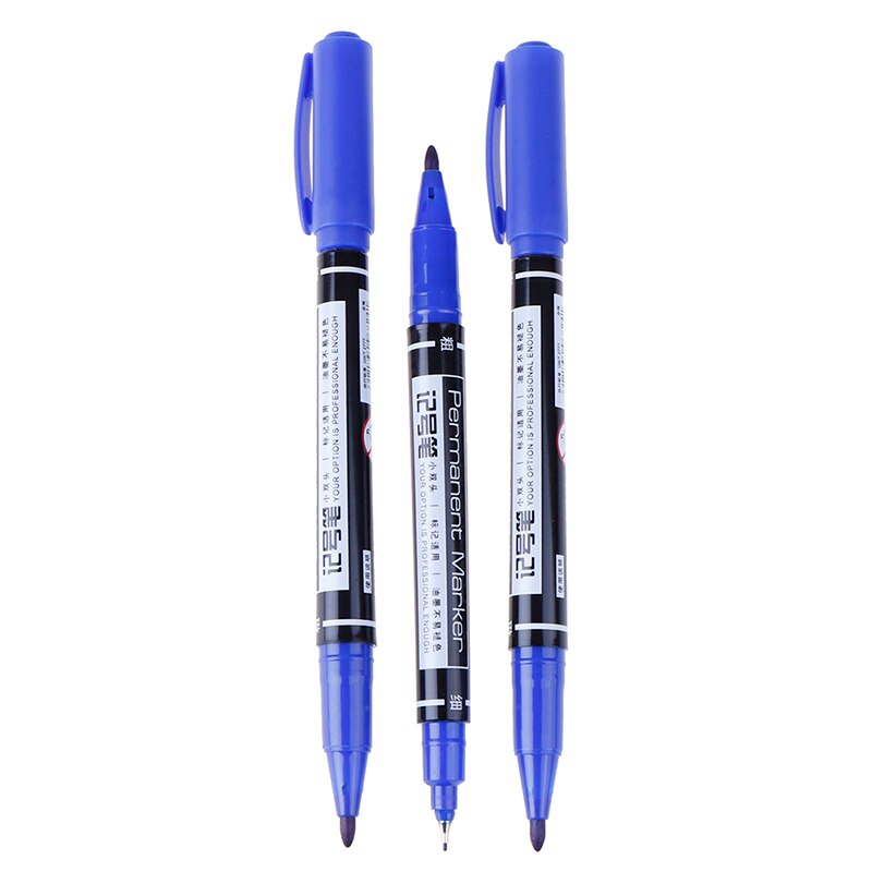 3 stks/pak Twin Tip Permanente Markers, Fijne Punt, (Zwart, Blauw, Rood) Inkt, 0.5mm-1mm: 3pcs blue