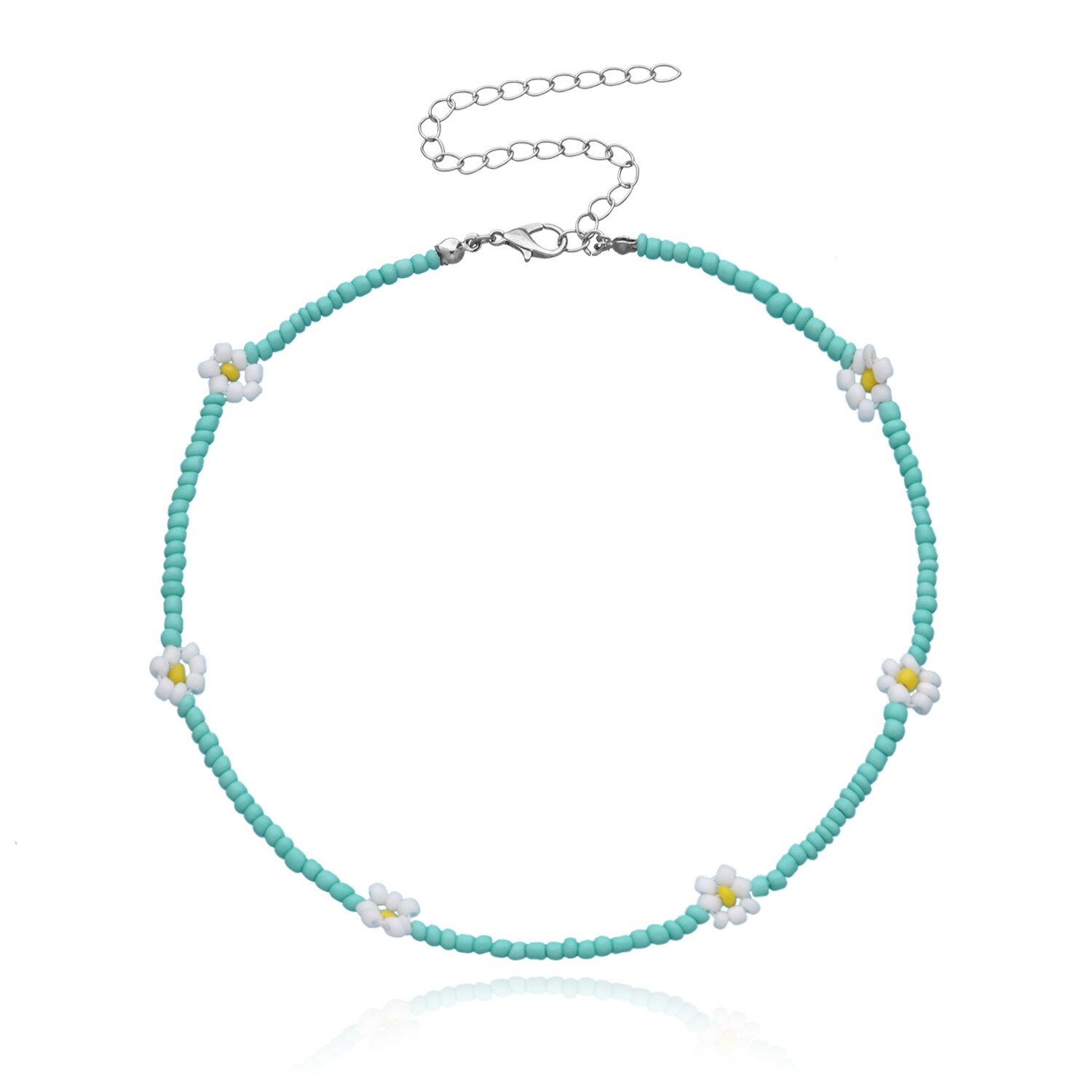 Kpop Daisy Flowers Beads Women's Neck Chain Choker Pendant And Necklace Jewelry On The Neck Decoration Collar For Girl: light blue