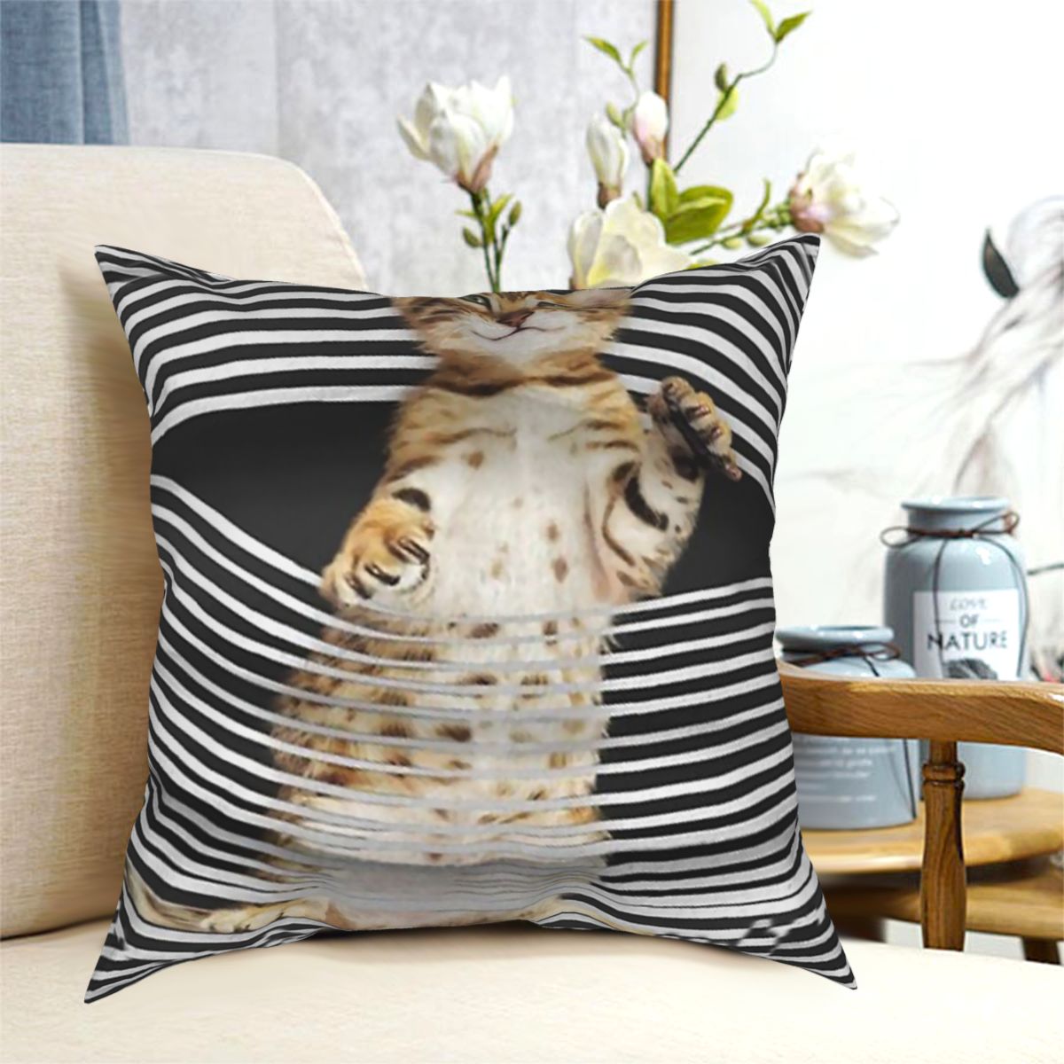 Leuke Kat Kitty Kussen Woondecoratie Kussenhoes Sierkussen Voor Thuis Polyester Dubbelzijdig Printen Casual