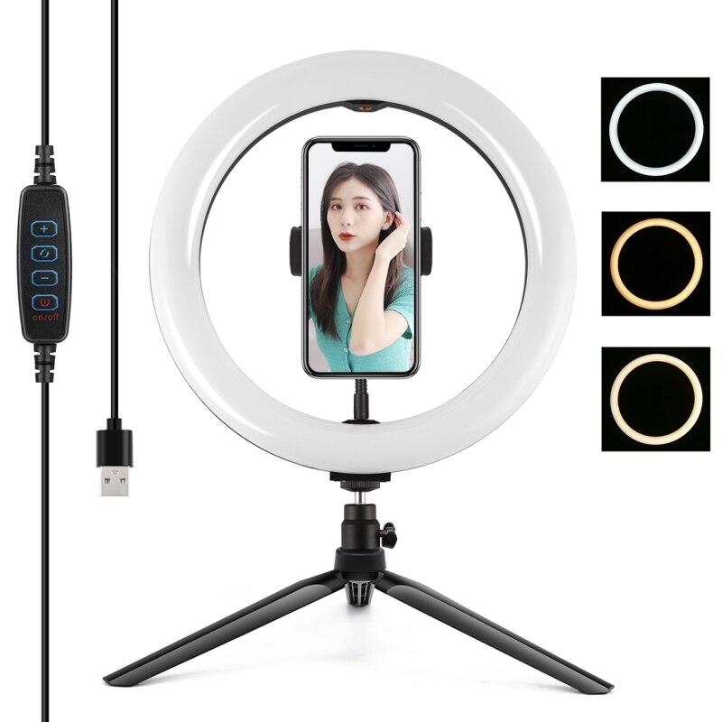 Puluz Desktop Statief 10.2 "26 Cm Usb 3 Modes Dimbare Dual Kleurtemperatuur Led Ring Licht Selfie Fotografie video Verlichting