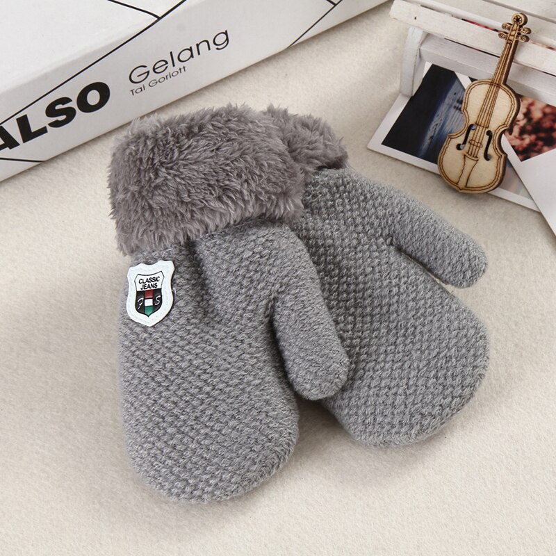 Guantes bonitos para bebés, de lana de punto para recién nacidos, gruesos, acrílicos, para mantener el dedo , de 0 a 4 años: light gray