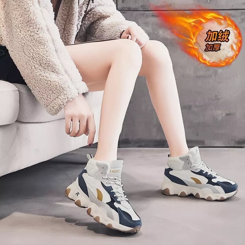 2020 platforma zimowa trampki damskie komfort na świeżym powietrzu buty bawełniane buty do tenisa Plus aksamitne ciepłe buty rekreacyjne zapatos mujer: beige / 5