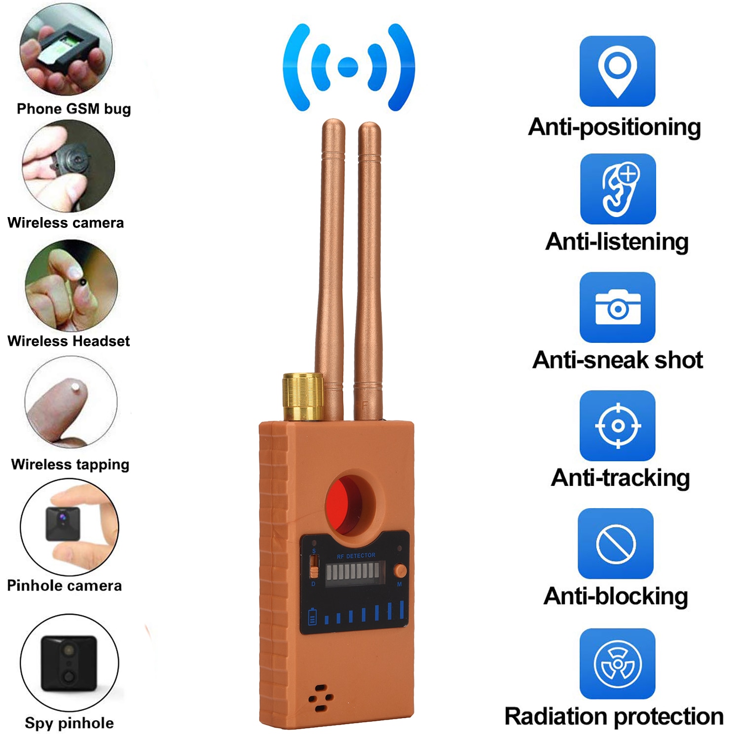 Multifunctionele Camera Detector Anti-Spy Lens Tracker Rf, Gsm, Audio Bug Detector, draadloze Apparaat Detectie