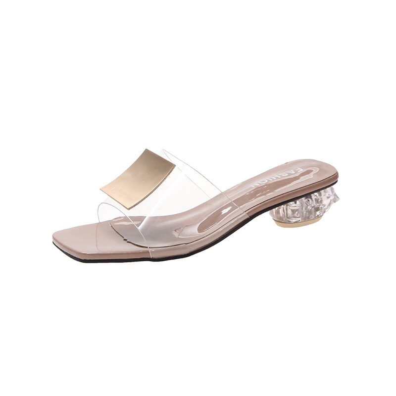 Mules en pvc pour femmes, pantoufles d'été, chaussures pour femmes, boucle en métal, transparentes, talons bas, diapositives de de personnalité: Rose / 40