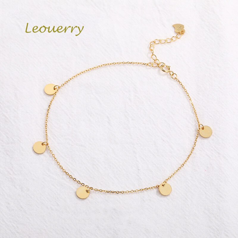 Leouerry 925 Stering Silber Einfache Gold Überzogene Waffel Quaste Sommer Strand Fußkettchen für Frauen Mädchen Fuß Armbinde Schmuck