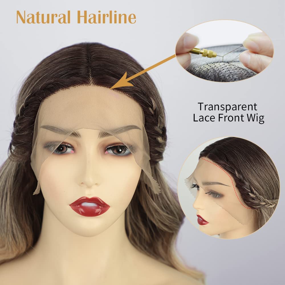 Ombre Body Wave Synthetic Lace Front Wig For Women 13X4X1 HD Transparent Lace Long Wavy Synthetic Hair Wig For Daily Party