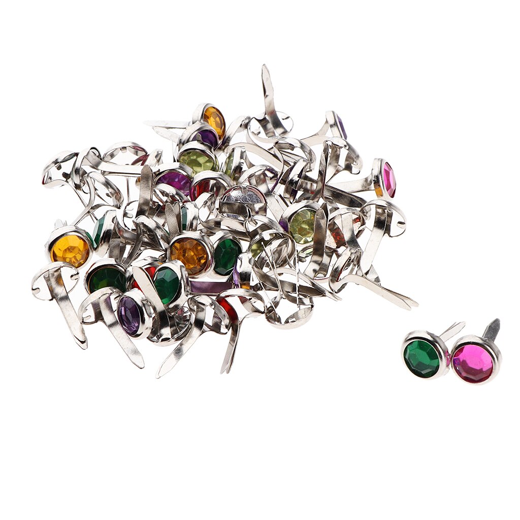 50pcs Round Rhinestone Metal Brad Paper Fastener for Scrapbook Paper Craft