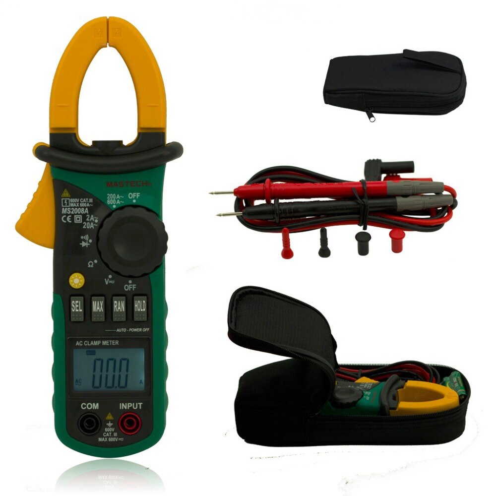 Mastech  ms2008a digital ac clamp meter 600a amper clamp multimeter baggrundsbelysning data hold diode kontinuitetstest