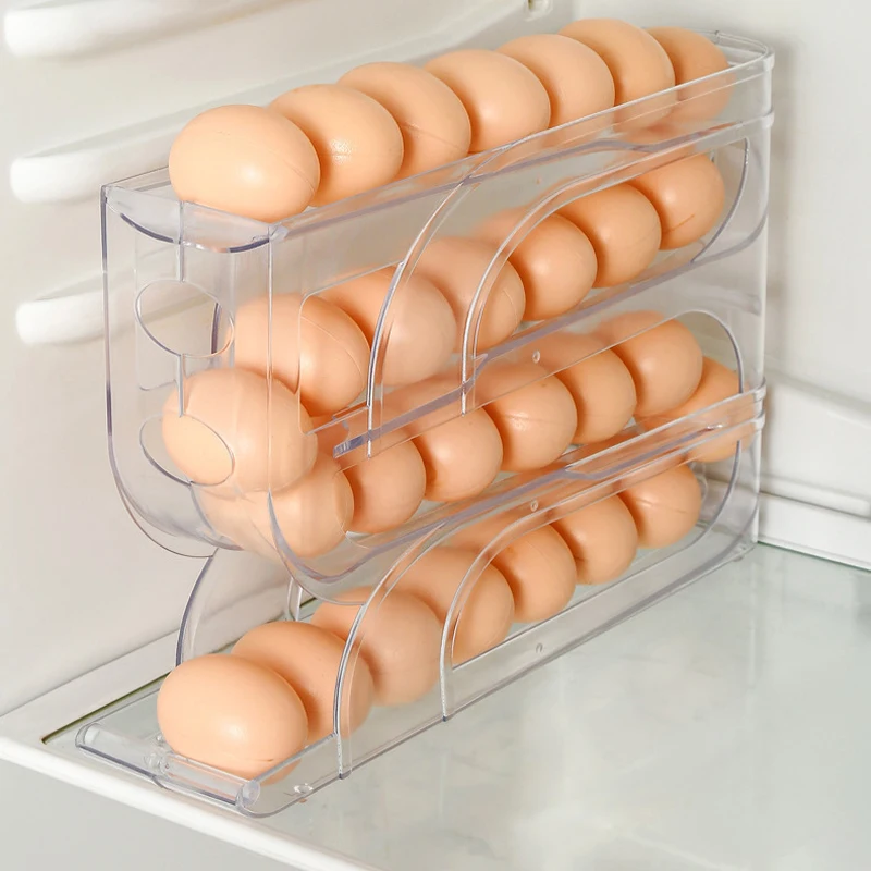Caja de almacenamiento de huevos deslizante, puerta lateral para refrigerador, bandeja para huevos, lado del refrigerador, gran capacidad, ahorro de espacio para cocina, caja de almacenamiento de huevos