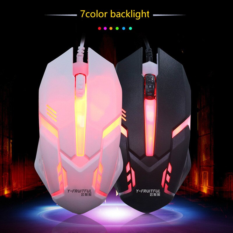 Ratón retroiluminado LED para juegos, Mouse con cable USB, ergonómico óptico de 2000dpi, 7 colores,