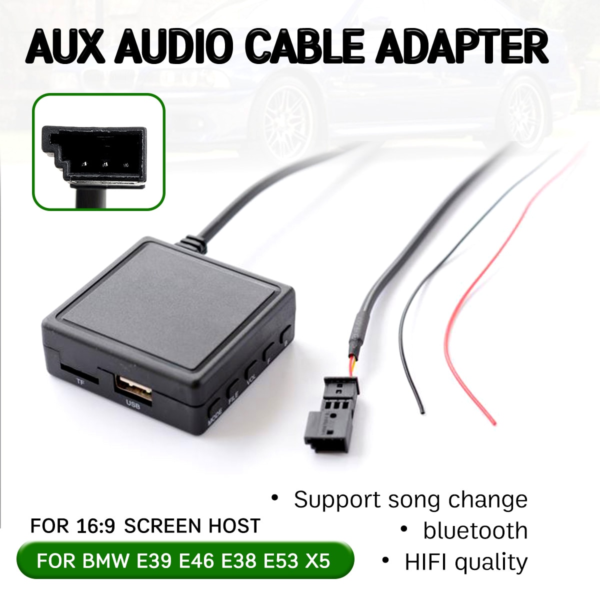 Bluetooth Aux Ontvanger Kabel Met Usb, microfoon Handsfree Aux Adapter Voor Bmw E46 E39 E53 X5 Voor 16:9 Groot Scherm Head Unit