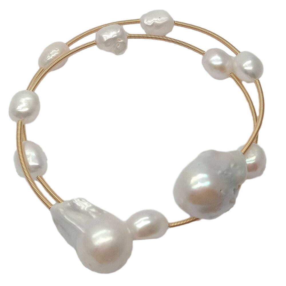 Bracelet réglable en perles d'eau douce baroques blanches Keshi