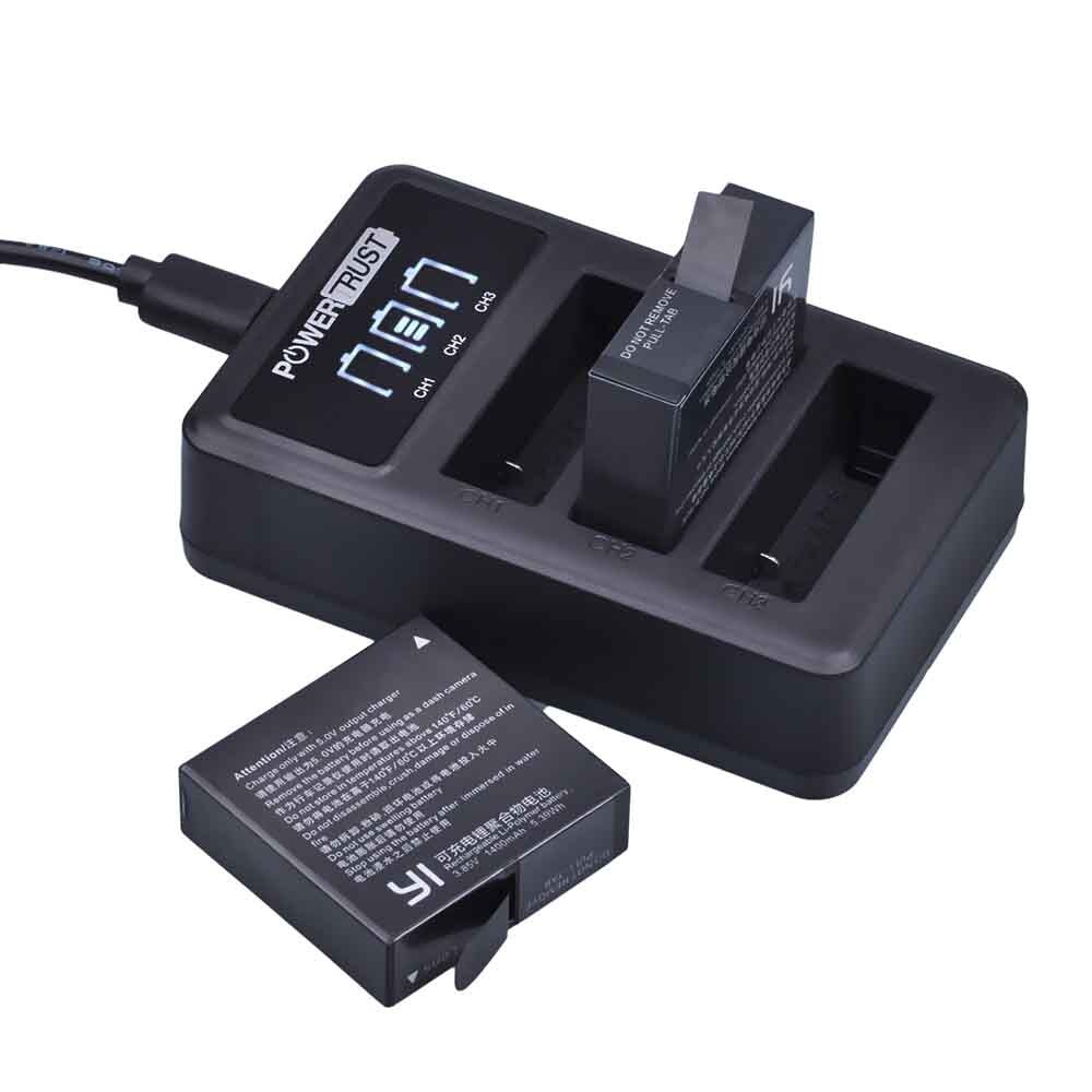 Batería de AZ16-1 para Xiaomi Yi 2, batería de 1400mAh, 3,85 V, AZ16-2 + LED, USB, 3 ranuras, cargador, 4K, Original, Xiao Mi Yi Lite, Cámara de Acción: 2Battery and charger