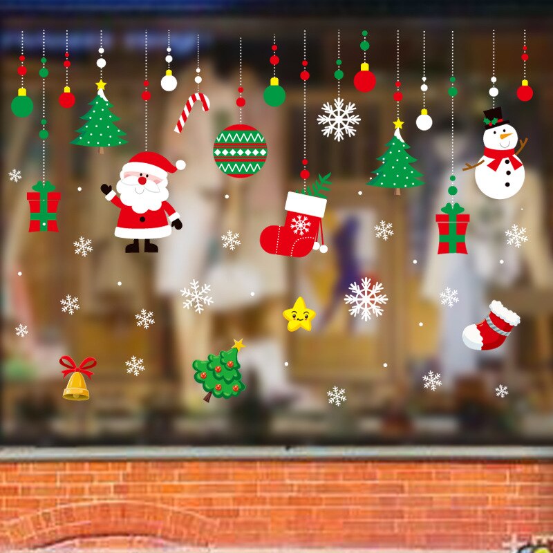 Glædelig jul vinduesglasklistermærker gør-det-selv-aftagelige wallsticker julemand snemand jul julefest indretning til hjemmebutik: Tl19