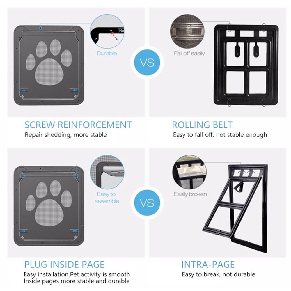 Puerta de plástico con cerradura de 4 vías para mascotas, perros grandes, gatos, puertas de seguridad para ventanas, puertas de seguridad, túnel para mascotas, valla para perros, puerta de acceso libre para el hogar