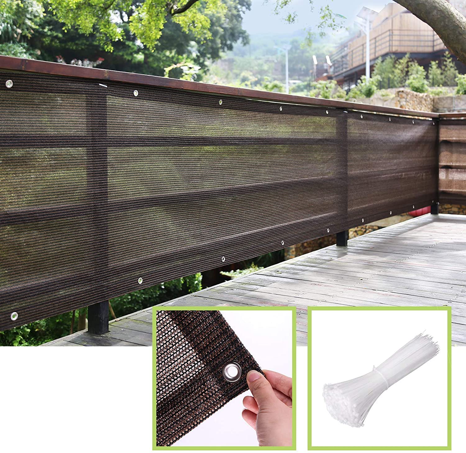 Privacy Fence Screen Windscreen Cover, 3x4M Fabric Shade Tarp Netting Mesh Cloth Heavy Duty Brass Grommets for Balcony Patio