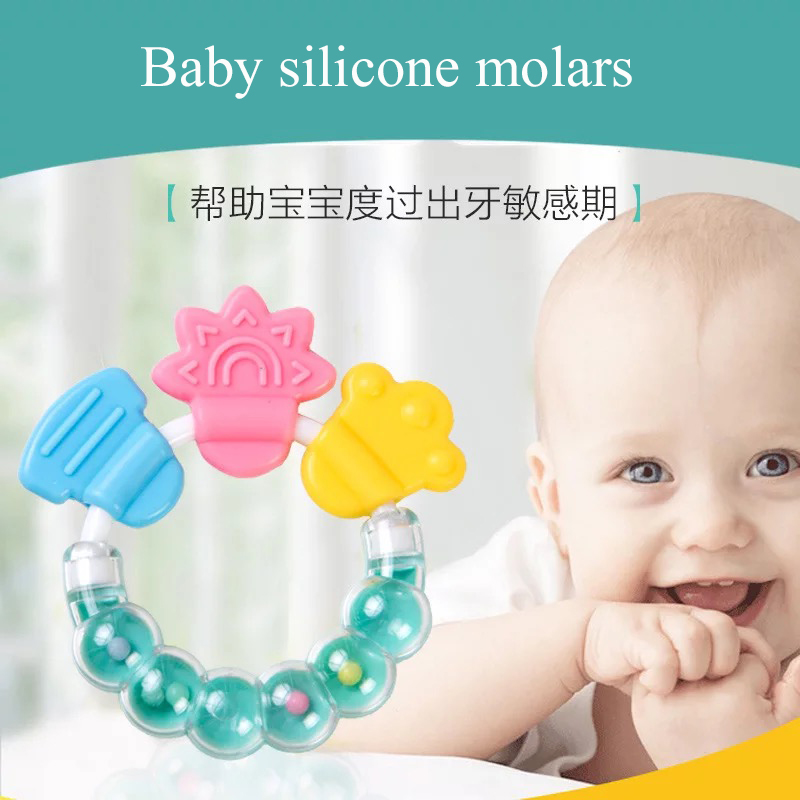 Baby tandjes kralen Baby rammelaar bijtring molaire stok baby bell silicone bite tand lijm hand speelgoed