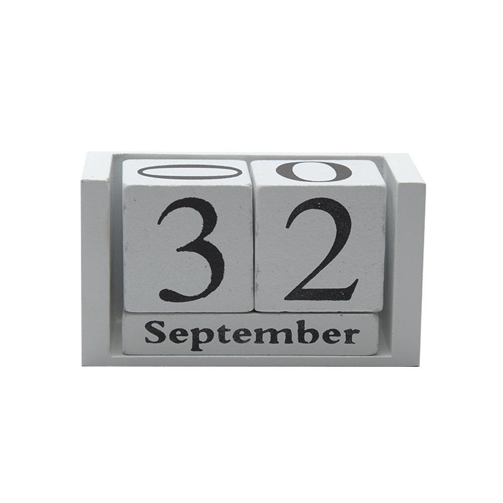 Month Date Display Home Office Decor DIY Living Room Desktop Wood Calendar Wood Block Desk Decoration Reusable Planner: WHITE