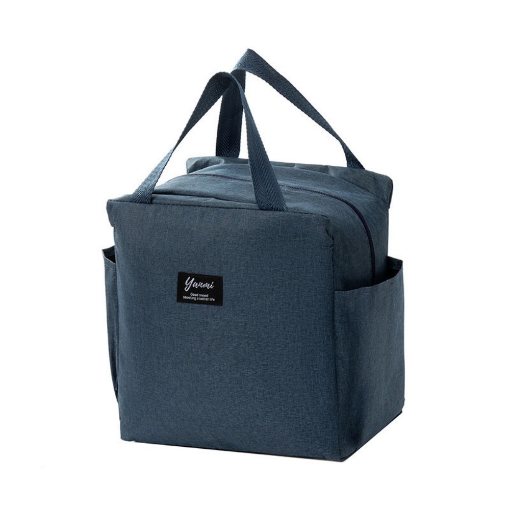 Double pockets Portable lunch bag lunch box insulated canvas tote bag school lunch portable dinner box picnic food storage: Blue